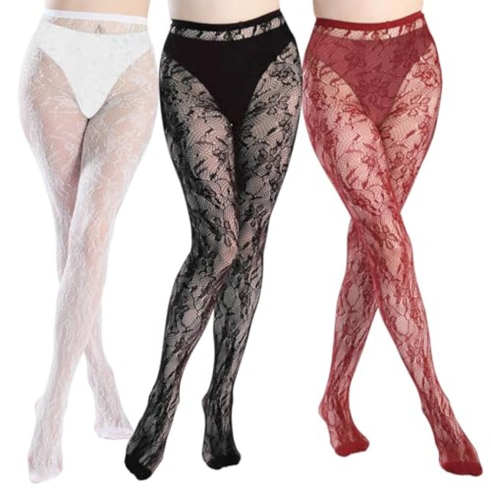 Patterned Tights‎ for Women Black White Lace Tights Floral Fishnet Stockings